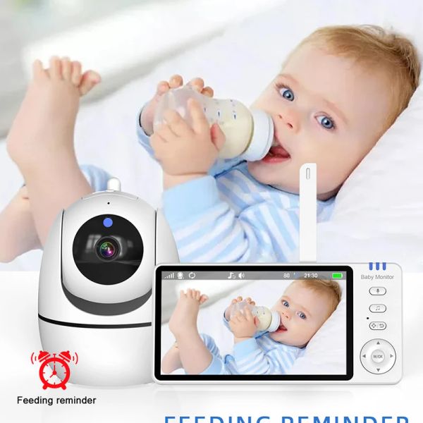 ABM501 Baby Monitor 5''IPS Экран-пан-тильт-Zoom Video Video Talk Night Vision Температура 8 колыбельная батарея 3500 мАч батарея