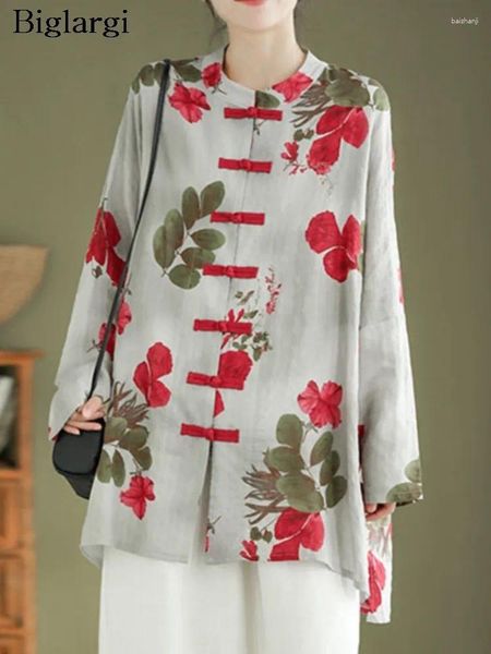 Женские блузки негабаритные весенние цветочные рубашки топы женские женские моды с длинным рукавом китайский стиль.