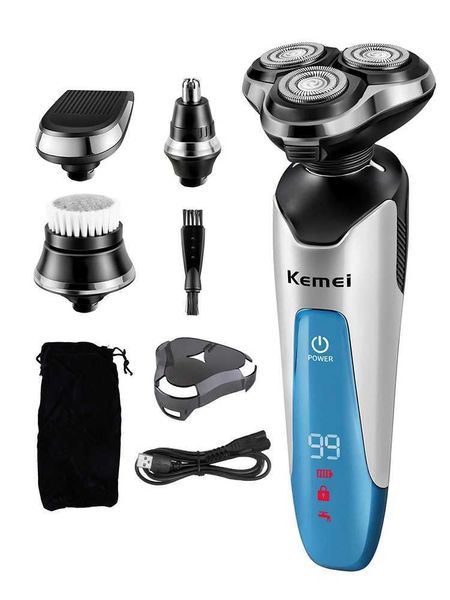 Shavers elettrici Kemei potente rasoio elettrico con 3D a tripla lama a tripla lama impermeabile per rasoio impermeabile raggio di barba galleggiante ricaricabile Y240503