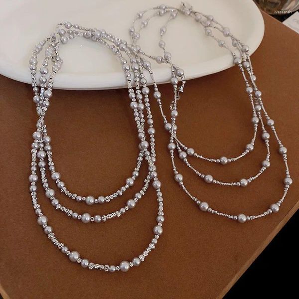 Choker Simulierte Perlenpulloverkette Lange Halskette für Frauen koreanische Fahion elegante Ornamentinnen weiblicher Schmuck