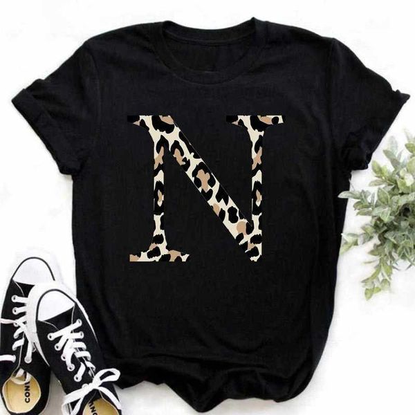 T-shirt femminile Nuovo A B C D English Bet Print Tshirt Fashion Harajuku Tops Casuals Tagu Personality Women Leopard T-shirts Topsdrop Ship D240507