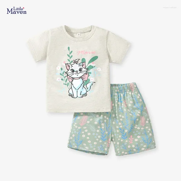 Roupas de roupas para cartoon garotas de mangas curtas Modelos de verão de camiseta de algodão infantil de duas peças