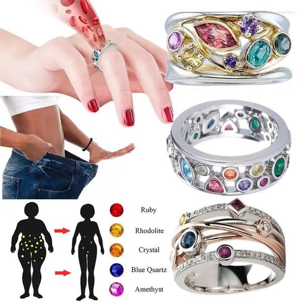 Rings de cluster elegância de zircão colorido irregular requintado da moda para mulheres românticas Rainbow Silver Color Jewelry Acessórios Presente de aniversário