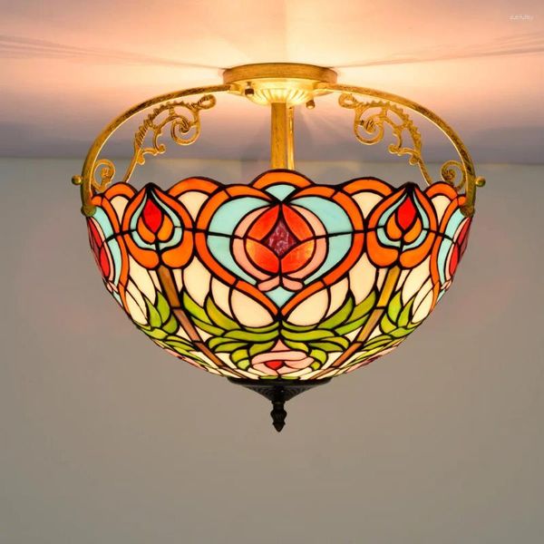 Luzes de teto Tiffany Lamp Tiffany 40 cm de diâmetro LED Xiantao Decoração pastoral de vitrais Corredor de restaurante de vidro quarto Corredor