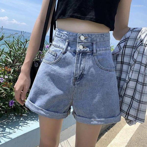 Damenshorts Blue Denim für Frauen Koreaner 2024 Sommer Mode High Taille Wemale All-Match lässige lockere kurze Jeans Frau