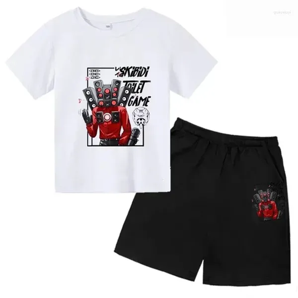 Roupas conjuntos de verão Crianças Crianças Skibidi Banheiro Kids redonda Camiseta de pescoço meninos meninas de manga curta Cer mais de 2 a 12 anos Casual