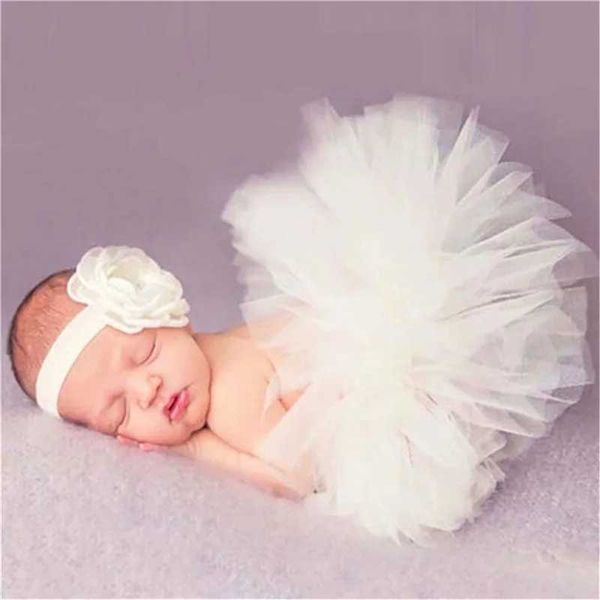 Tutu Kleid Neugeborenes Baby Tüll Tutu Rock Fotografie Requisiten Bowknot Säuglingsmädchen Foto Requisiten Stirnband -Set Kinder Hut Fotografie Accessoires D240507