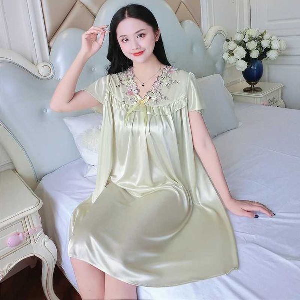 Frauenschlaf Lounge plus Größe Nachtwäsche Damen Seiden Satin Sleepdress Nachthemd Nachtwäsche Sexy Nachtkleid Nightie Schlafhauskleid Pijama