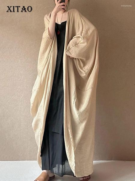 Trench da donna Xitao Bat Wing Sleeve Simplicity Cool Light Long Cardigan Creny Coat 2024 Summer Cleod Women Lyd1894