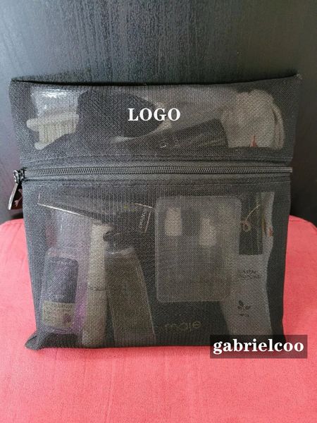 Bolsa de armazenamento de designer de moda Black Transparent Mesh Letter Logo