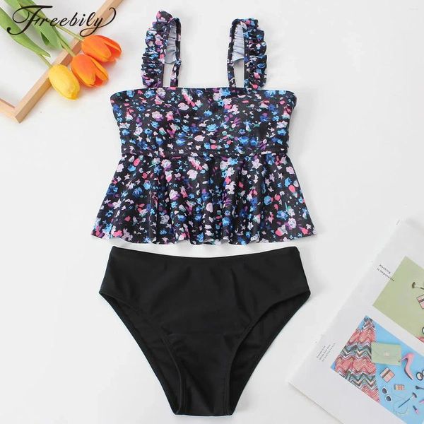 Roupas conjuntos infantis femininos estampas florais flugue nadar cami tops com shorts fundos nadar no traje de banho de verão roupas de banho de praia