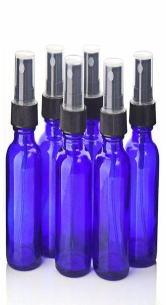 Lagerflaschen Gläser 30 ml Sprühflasche Cobalt Blue Glas W schwarze Feinnebel -Sprühgeräte für ätherische Öle Hausreinigung 1 oz3702544