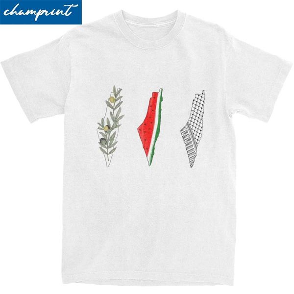 Camisetas masculinas 3 peças de mapa palestino masculas camisetas femininas roupas de algodão vintage melancia redonda pescoço curto sve h240506