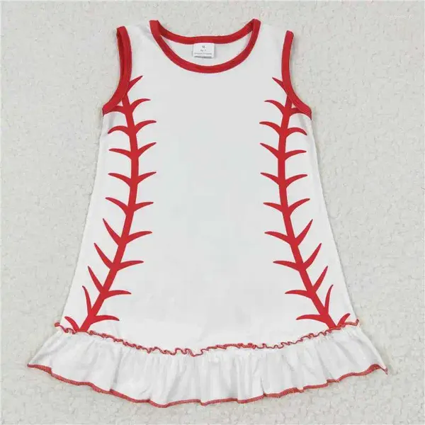 Kleidungssets Spielen Sportmodes Girls Baseball Muster weißes ärmelloses Kleid Großhandel Boutique Kinder Outfit RTS