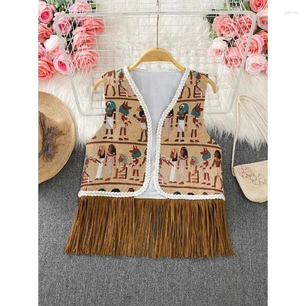 Malhas femininas coletes de moda de verão Mulheres correspondentes de retalhos de retalhos mangas com tassesel tassel vintage cardigan fêmea caça superior