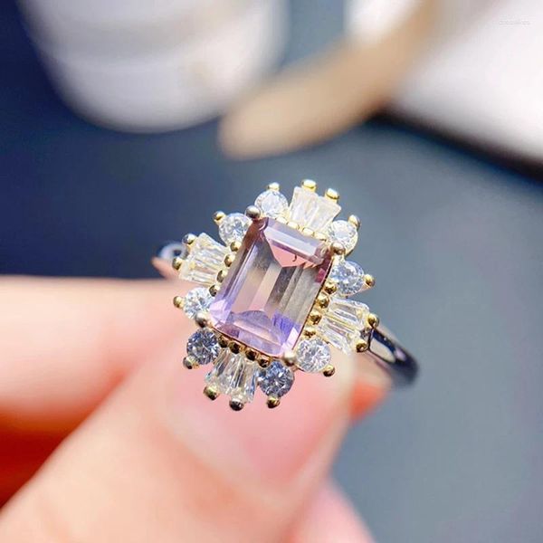 Rings de cluster Ametrina natural para mulheres prata 925 joias de luxo pedras de gem