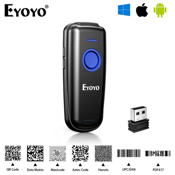 Scanner Eyoyo EY023 Tragbarer Bluetooth 2D QR Image PDF417 Bildschirm -Scan -Leser Wireless 1D Laser Barcode Scanner Windows/Android/iOS