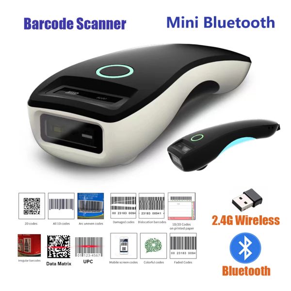 Scanners Mini 2D Barcode Scanner W6 Wireless Bluetooth Handheld tragbar 1D 2D QR -Code -Datenmatrix PDF417 -Leser mit Speicherfunktion