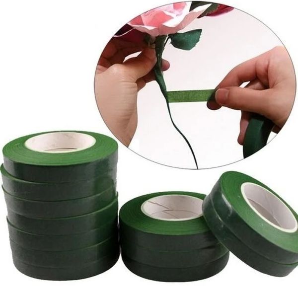 Filme 3 Rolls 30m Auto -fita de papel de papel verde de 30m Film Film Floral Stle para Garland Wreaths Diy Craft Artificial Silk Flower