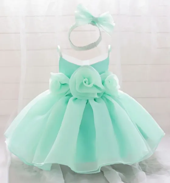 Girl Dresses Big Flower Baby Party Dress White Wedding 1 ° compleanno Principessa Principa Abito da ballo Elegante Battesimo per ragazze Costume