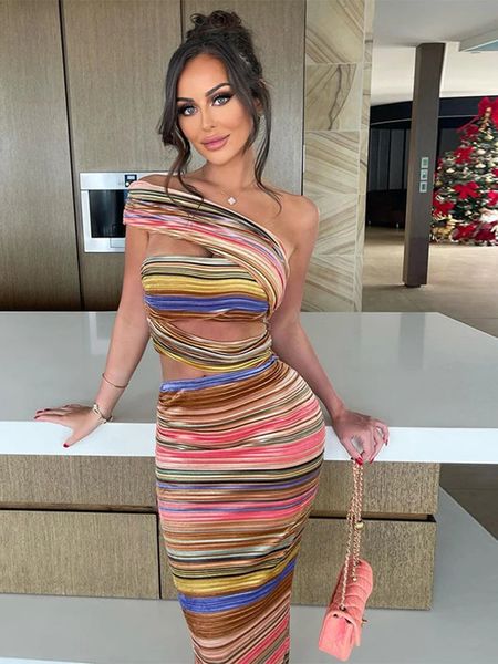 Hugcitar Stripe Y2K Abiti senza maniche Bodycon senza schienale Maxi Abiti Cavalchi Women Club Birthday Party Outfit 240417