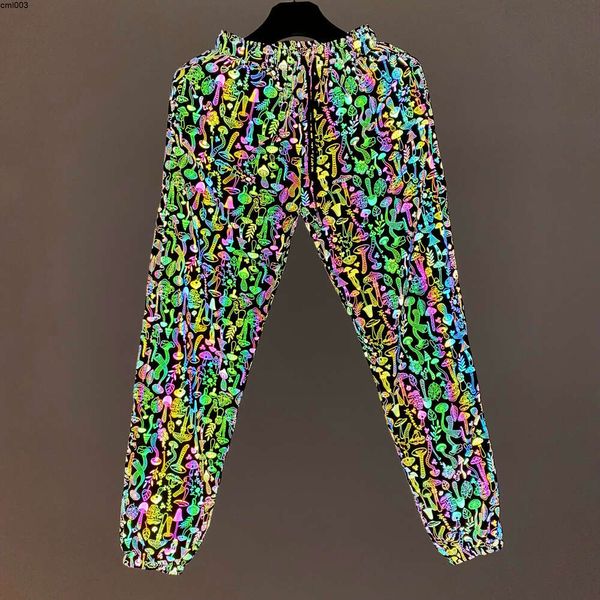 Calça masculina colorida reflexiva sewante cogumelos cargo hip hop refletem roupas de corrida noturna leves lk1s