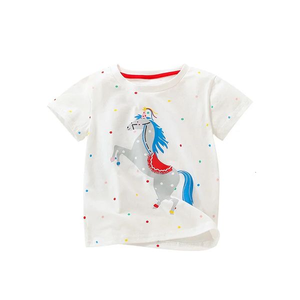 Medidores de salto Chegada Unicorn Girls Tees Cotton Summer Summer Roupos Crianças Tops Childrens Tshirts 240506