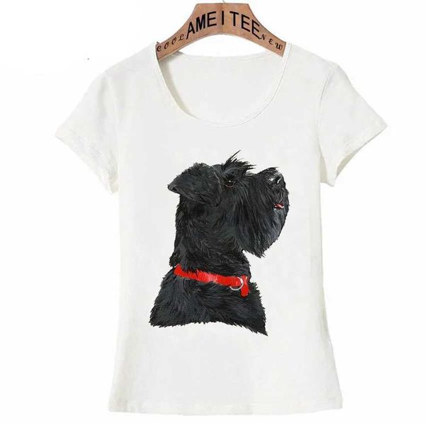 Kadın T-Shirt Minyatür Siyah Schnauzer Baş Baskı T-Shirt Sıradan Kadın Tişört Moda Köpek Tasarım Kız Üstler Fe Yenilik Kadın Tee Shirt D240507