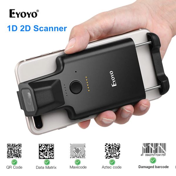 Сканеры Eyoyo 2D Back Clip Bluetooth Scanner Scanner Работайте портативная матрица данных считывателя штрих -кода 1D 2D QR Scanner Android Система iOS