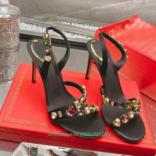 Scarpe eleganti gemma multicolore da donna lucida sandali sandali posteriore in argento slittamento su tacchi alti sexy matrimonio tallone sottile cristallo bling