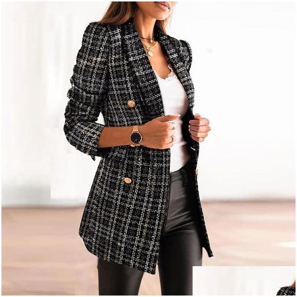 Funcionários femininos Blazers Button Button Butter Blazer Autumn Winter Winter Office Office Lady Lady Femme Drop Deliver