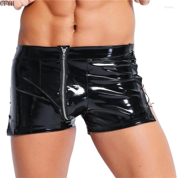 MUITOPANTES CFYH Mens Long pernas PVC Couro sexy Sexy cintura zíper bolsa viriler erótica boxeador gay boxer plus size