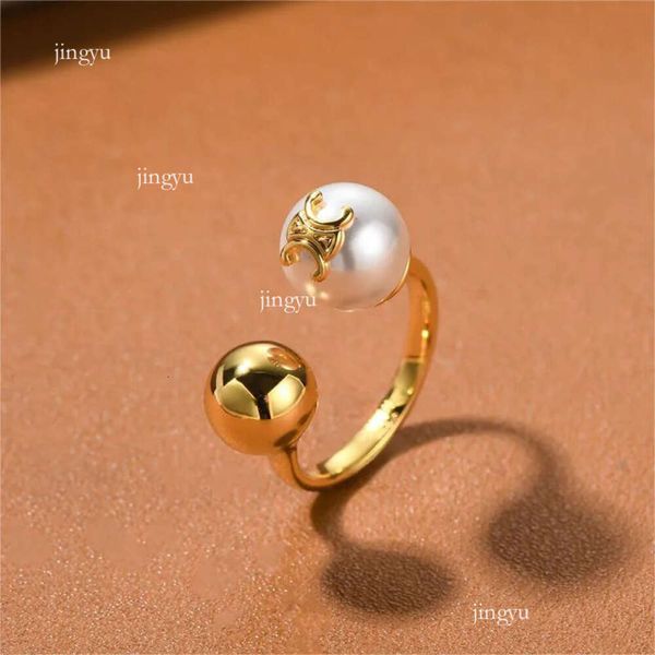 Gold Simple Bad Bad Open Designer Ring For Women Brand Pearl Ball Chineses Finger Moissanite noivado Casamento Love R 897213