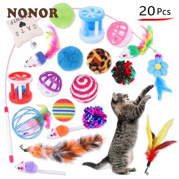 Игрушки Nonor Cat Toys Set Feather Teaser Wand Toy Kitten Teaser Пополняет формы формы мыши, играющие без палки