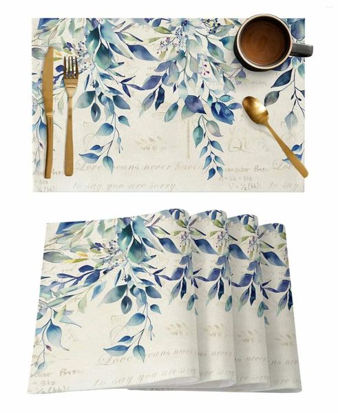 Tavolo tavolino pianta eucalipto foglie pastorali blu vintage cucina tazza tazza tazza tazza di bacchetta di caffè da caffè 4/6pcs desktop