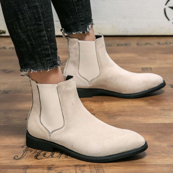 Британский стиль замшевый кожаный модный платье лодыжки Boots Urban City Business Slip-On Elastic Band удобно