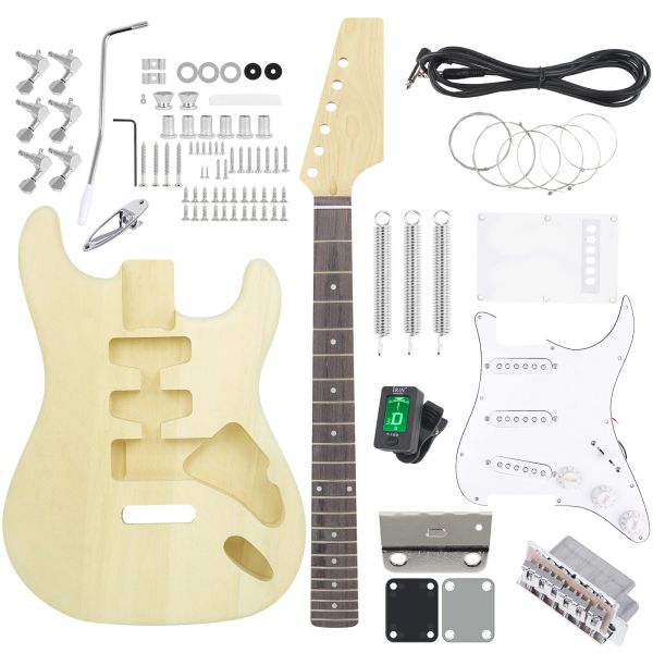 Gitarre DIY E -Gitarren -Kit St 6 Saiten 22 Bünde Fingerbrett Basswood Hals Body E -Gitarre Guitarra mit Verbindungskabel