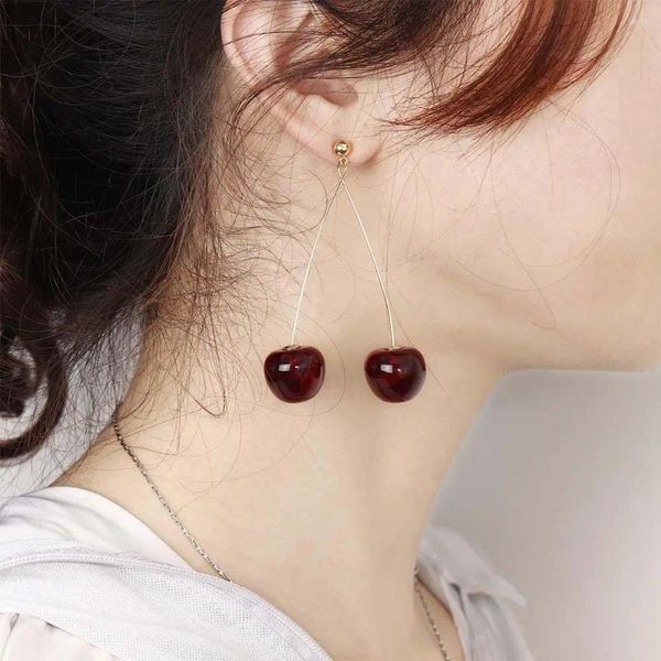 Orecchini a pennaglietta 1 overlo di ciliegia rosso goccia di ciliegia rossa cristallo da frutto di cristallo lungo per donna accessori per gioielli