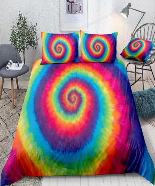 3 pezzi Hippie Rainbow Tie Dye Bianchetto colorato per microfibra copripiumino set di letto matrimoniale Set 3 pezzi tinte di tessuti tinti per la casa Dropship5631161