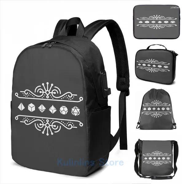 Backpack lustige grafische Print -Zierwürfel Set von Nekromancer Tabletop RPG Gaming USB Ladung Männer School Travel Laptop Tasche