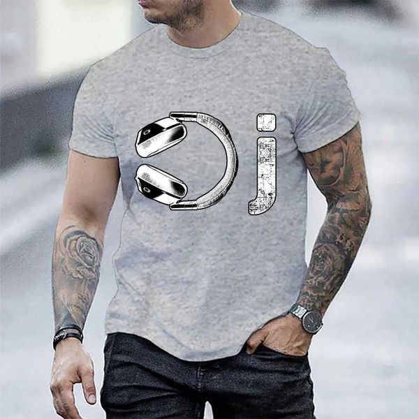 Camisetas masculinas camisetas masculinas Moda Tops curtos SLVE SLVE Casual Camista Disc DJ DJ Festival Música fone de ouvido