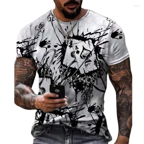 Camisetas masculinas 2024 Summer Horrible Skull Poker Camise