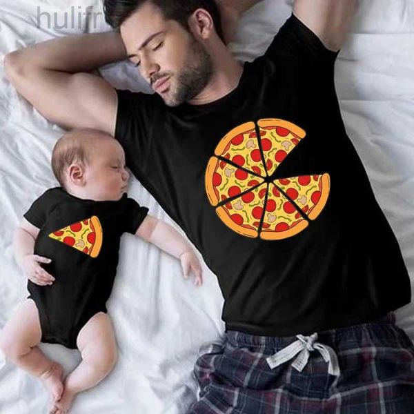 Aile Eşleşen Kıyafetler Komik Pizza ve Pizza Dilim Baskı Aile Eşleştirme Gömlekleri Pamuk Baba ve Kızı Oğul Tshirts Bebek Babalar Günü Hediye D240507