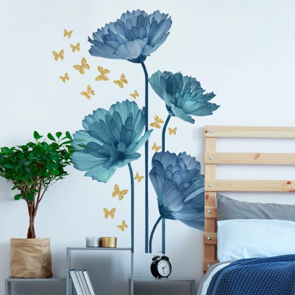 Adesivos Lotus Floral Butterfly Wall Sticker Autoadesivo Decoração de casa de vinil PVC para quarto da sala