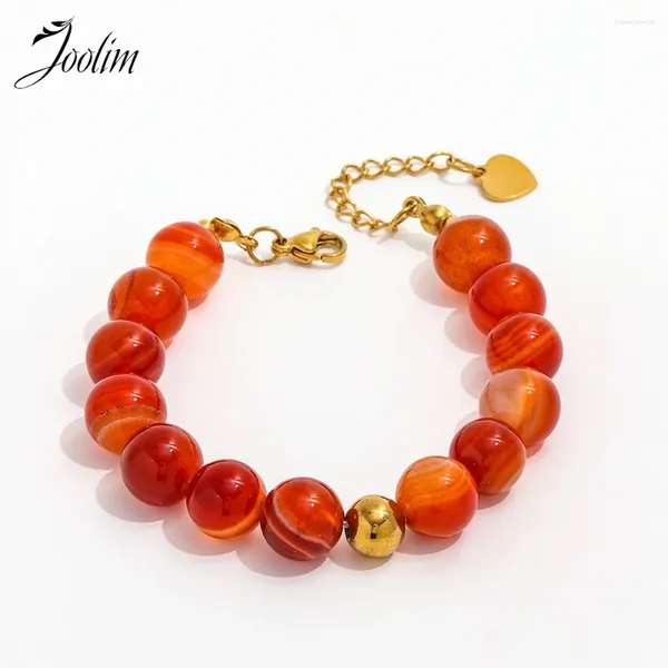 Link braccialetti joolim gioielli all'ingrosso PVD di fascia alta PVD Waterproof Fashion Simple Patchwork Rosso Bracciale in acciaio inossidabile in perline rossa per perline rossa per