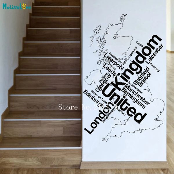 Adesivos adesivos de parede mapa London Kingdom Unied Inglaterra Cidades Inglês Decalques Decoração de casa para murais auto -obesivos da sala de estar