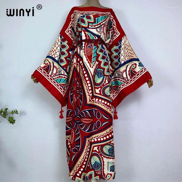 Gedruckte Kaftaner für Frauen hochwertiger Strandbekleidung Winyi Maxi Robe Beach One-hals Bohemian Long Dress Factory Supply Drop