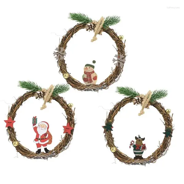 Flores decorativas Christmas Garland Greath With Light Rattan Up Recef Battery Powerd Hands Decors pequenos à prova d'água para janela