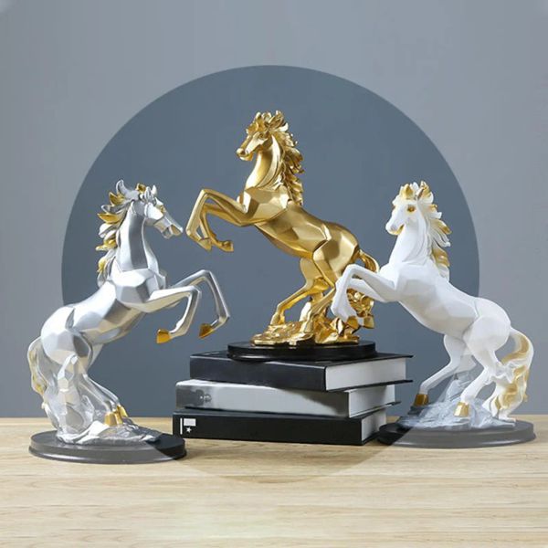 Sculture in resina in resina moderna figurina di cavallo statuette figurine per animali per libreria desktop casa soggiorno decorazione artigianato