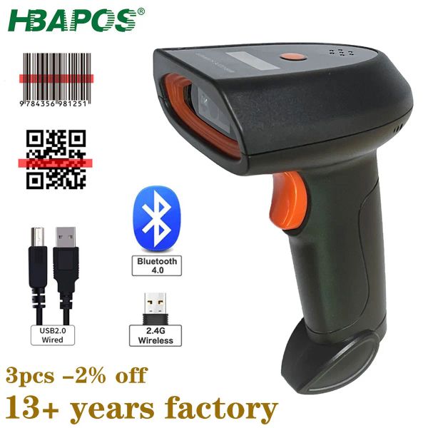 Scanner HBAPOS 2D Wireless CODE Scanner Bluetooth 1D CMOS QR Codice Codice Lettore Indicatore della batteria Ricordi di promemoria Versatile 3 in 1